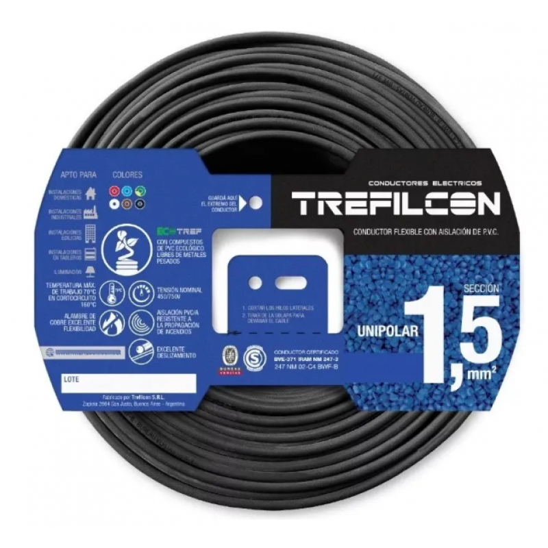 CABLE 1X1,50 MM TREF X 100 M NEGRO