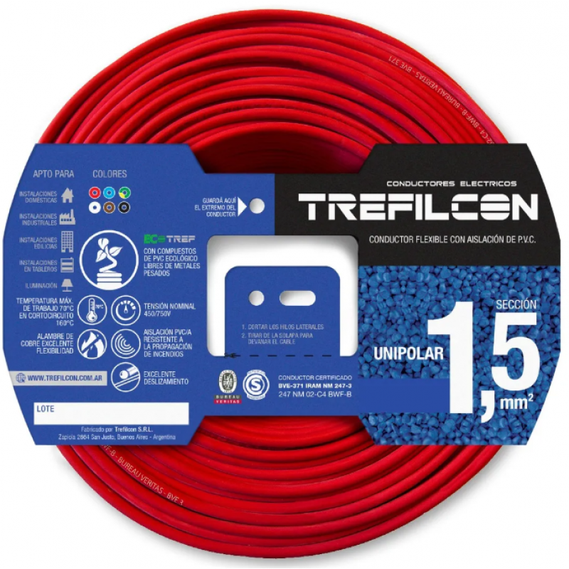 CABLE 1X1,50 MM TREF X 100 M ROJO