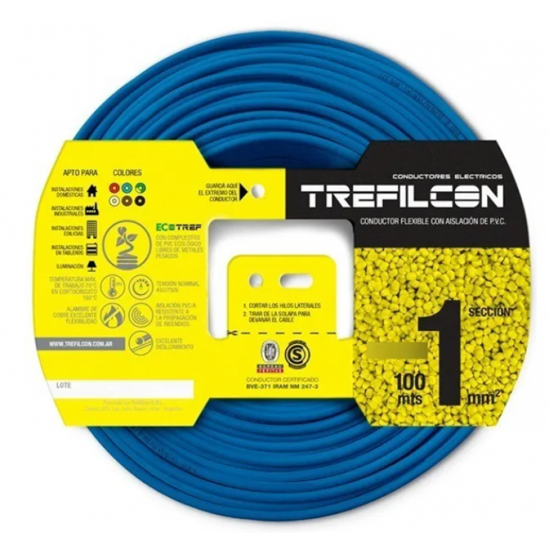 CABLE 1X1MM TREF X100MTS CELESTE