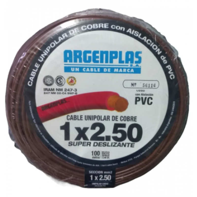 CABLE 1X2.5 MM ARGENPLAS X 100MTS MARRON