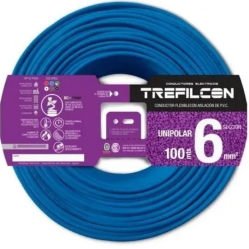 CABLE 1X6,00 MM TREF X 100 M CELESTE