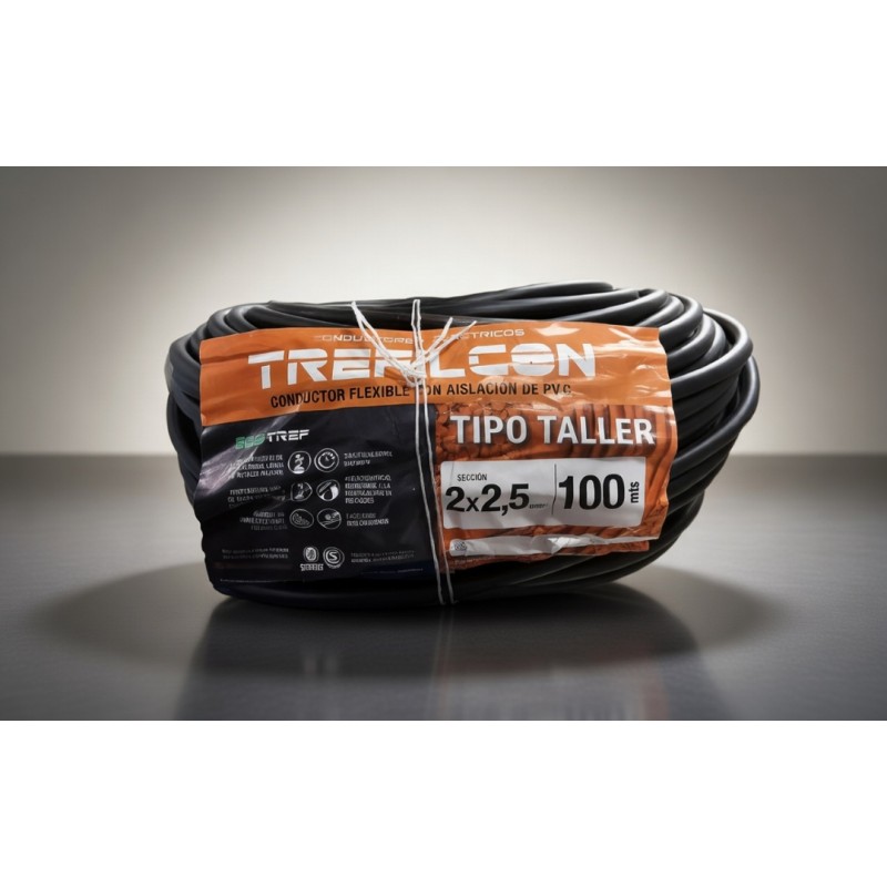 CABLE TPR 2X2.5MM TREF X100MTS PVC NEGRO