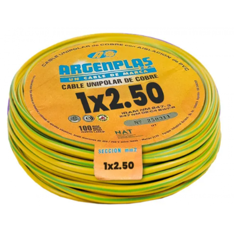 CABLE UNIPOLAR 2.5MM VERDE AMARILLO X1MT – ARGENPLAS