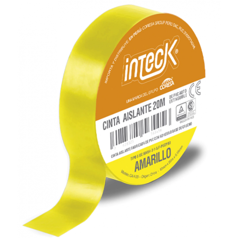 CINTA ADHESIVA PVC INTECK – AMARILLA 20 METROS