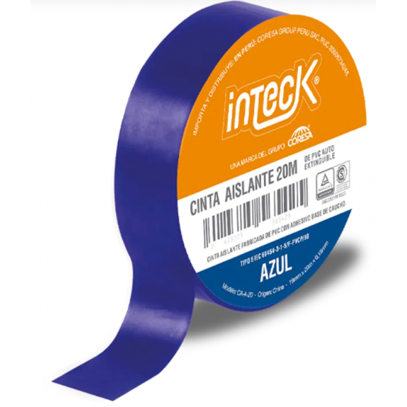 CINTA ADHESIVA PVC INTECK – AZUL 20 METROS