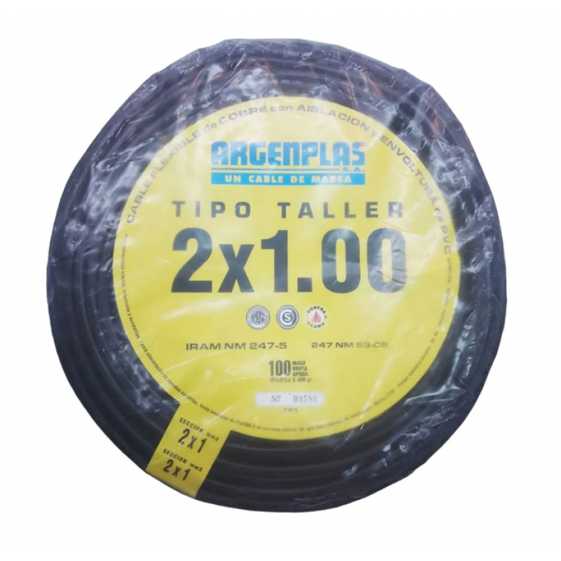 Cable Tipo Taller 2x1mm Negro x100mts ARGENPLAS