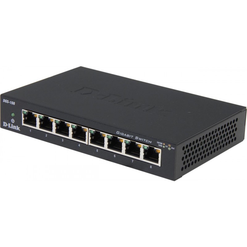 D-LINK DGS-108 SWITCH 8 PUERTOS GIGABIT  10/100/1000Mbps Metalico