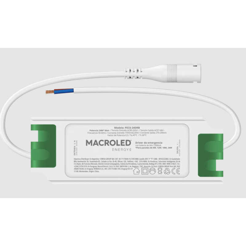 DRIVER DE EMERGENCIA 6W, 12W, 18W, 24W MACROLED AC180-265V