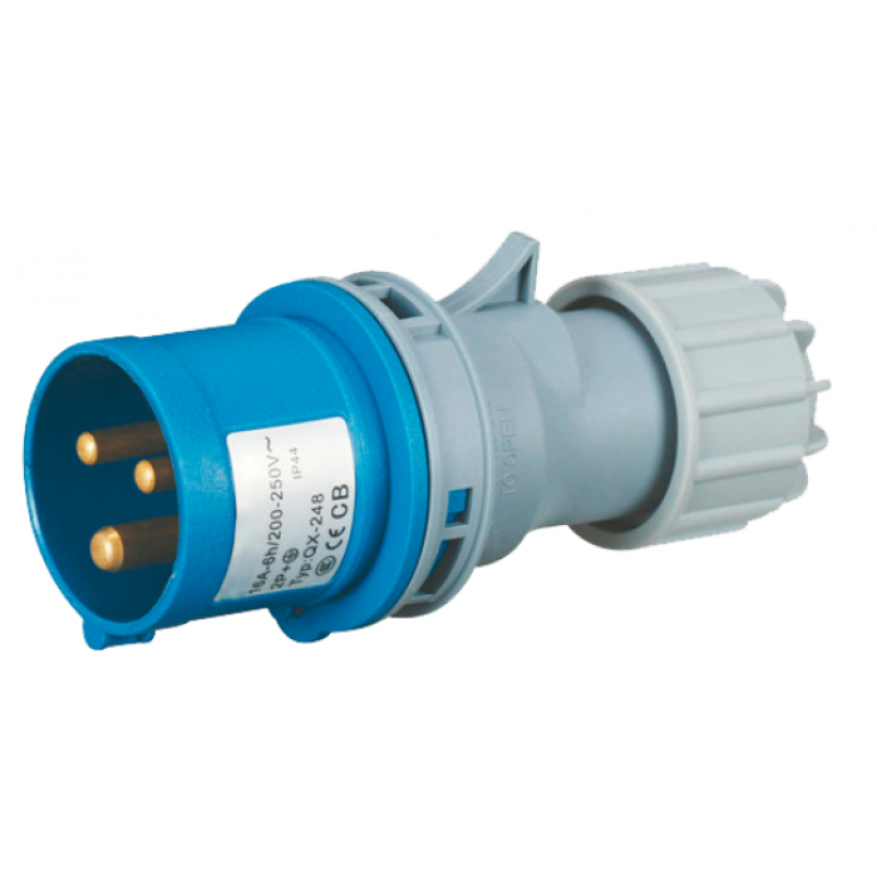 FICHA INDUSTRIAL MOVIL 1P+N+T, 6H, 16A, 220V, IP44, AZUL, INTECK