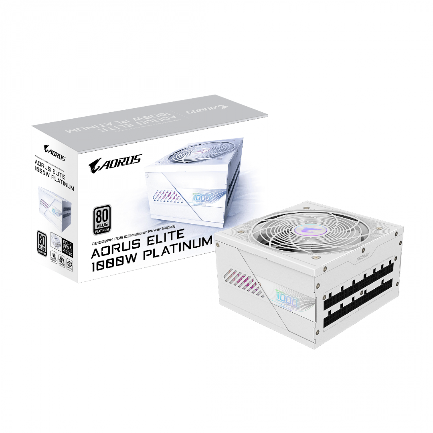 FUENTE GAMER GIGABYTE 1000W AORUS PG5 ICE 80 PLUS PLATINUM MODULAR ATX3.0 WHITE
