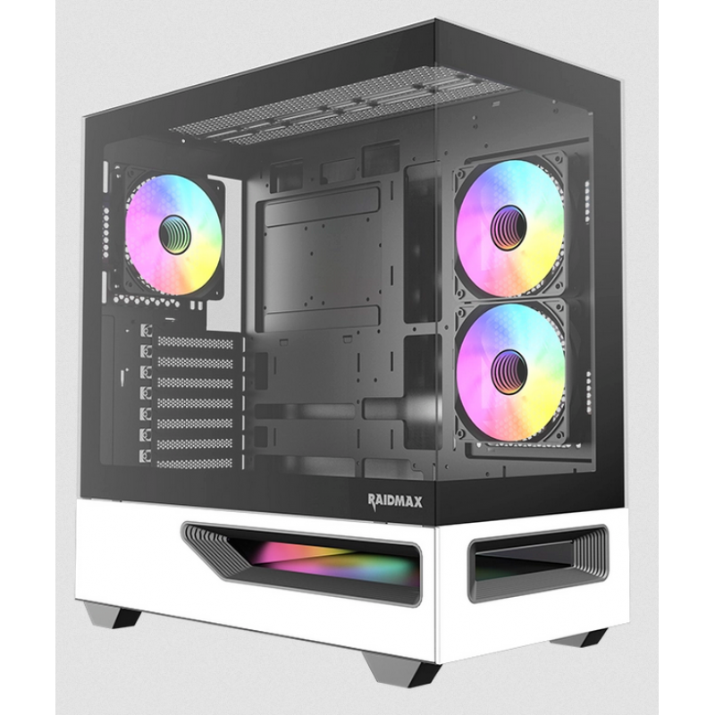 GABINETE GAMER RAIDMAX HURRIKAN H200 WHITE/BLACK ARGB CONTROL HUB PWM E-ATX