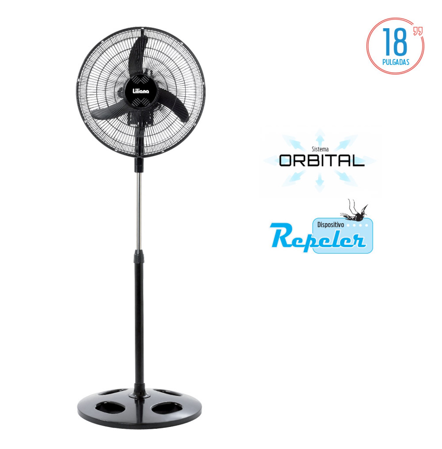 LILIANA VENTILADOR PIE 18 PARRILLA METALICA NEGRA ASPAS PLASTICAS ...