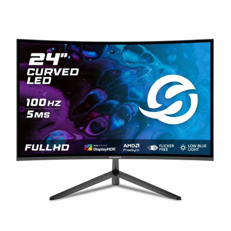 MONITOR SOLARMAX 23.8 100 HZ FRAMELESS CURVO SLIM FHD HDMI VGA