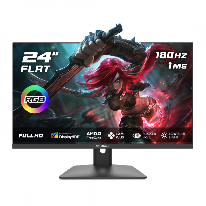 MONITOR SOLARMAX 24 GAMING FHD 180H FLAT VA PANEL HDMI-DP BLACK SHELL WITH RGB