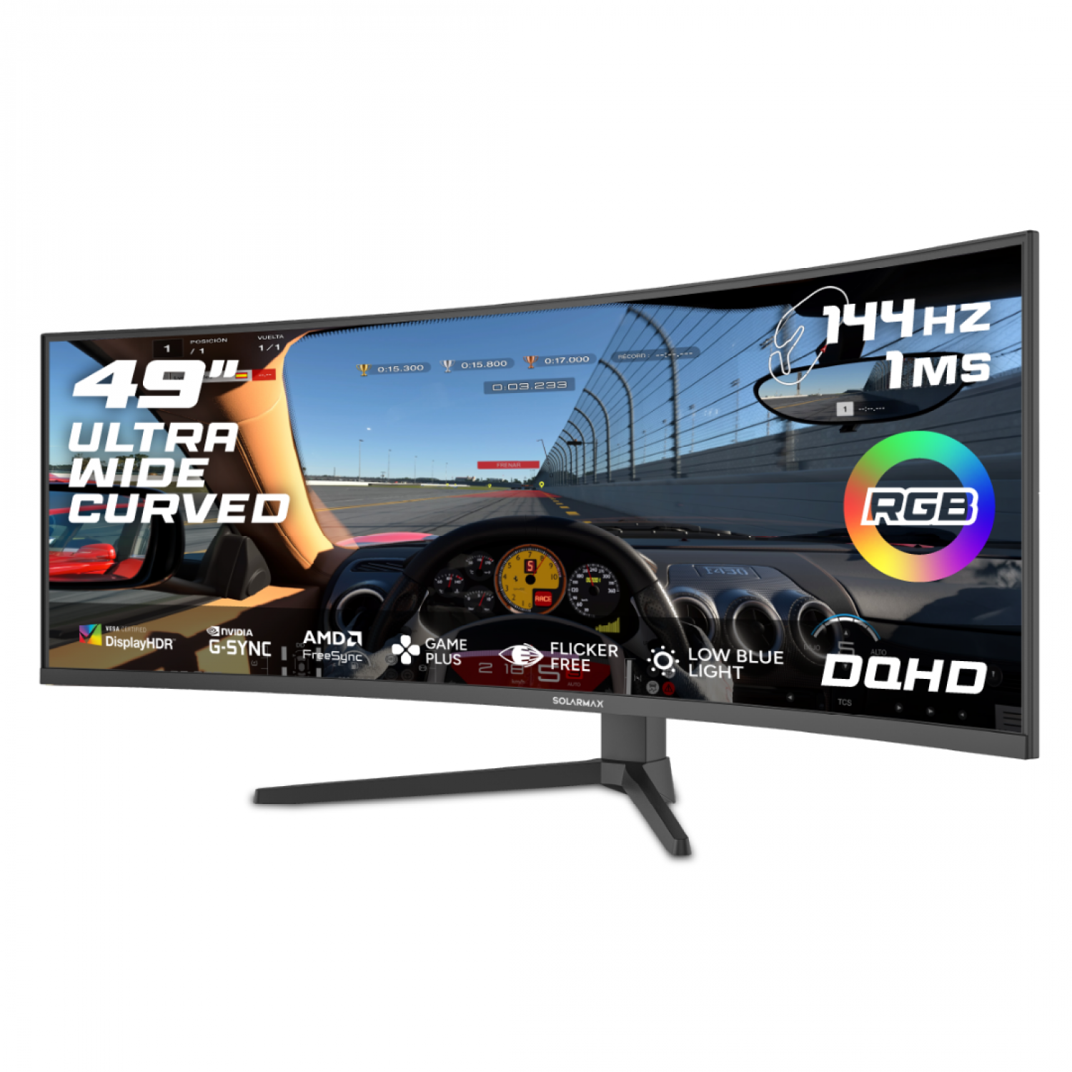 Monitor Solarmax 49 Frameless Dqhd 144 Hdmi+dp Rgb Black