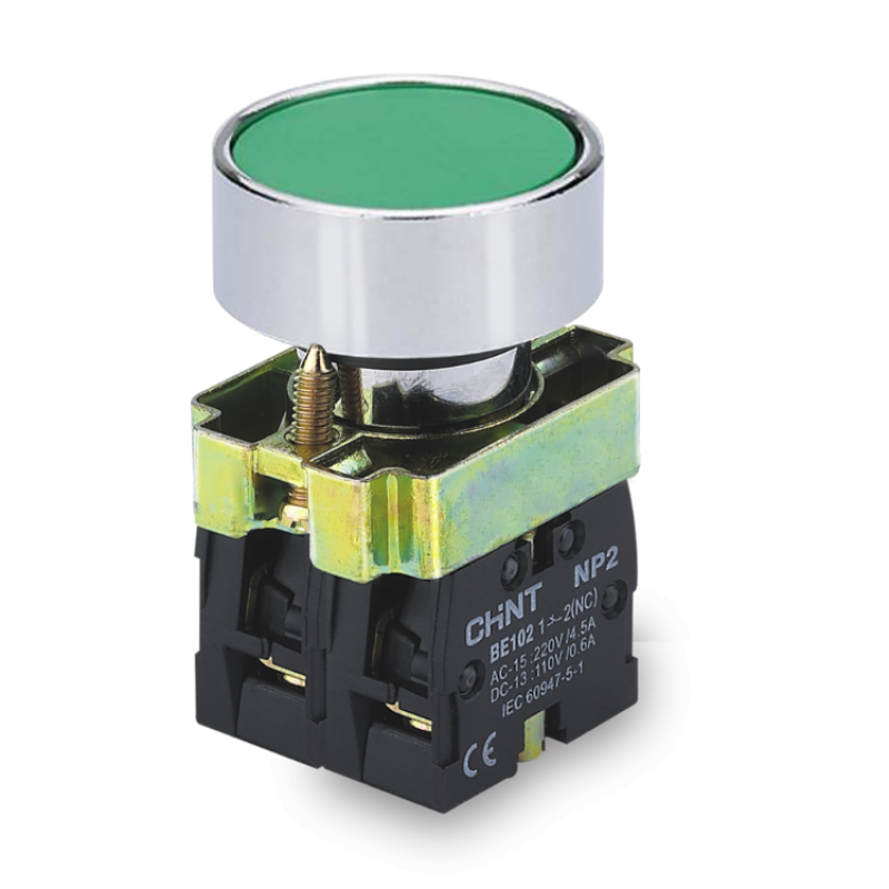 NP2-BA31 PULSADOR DE CUERPO METALICO DE 22MM VERDE CON CONTACTO NA