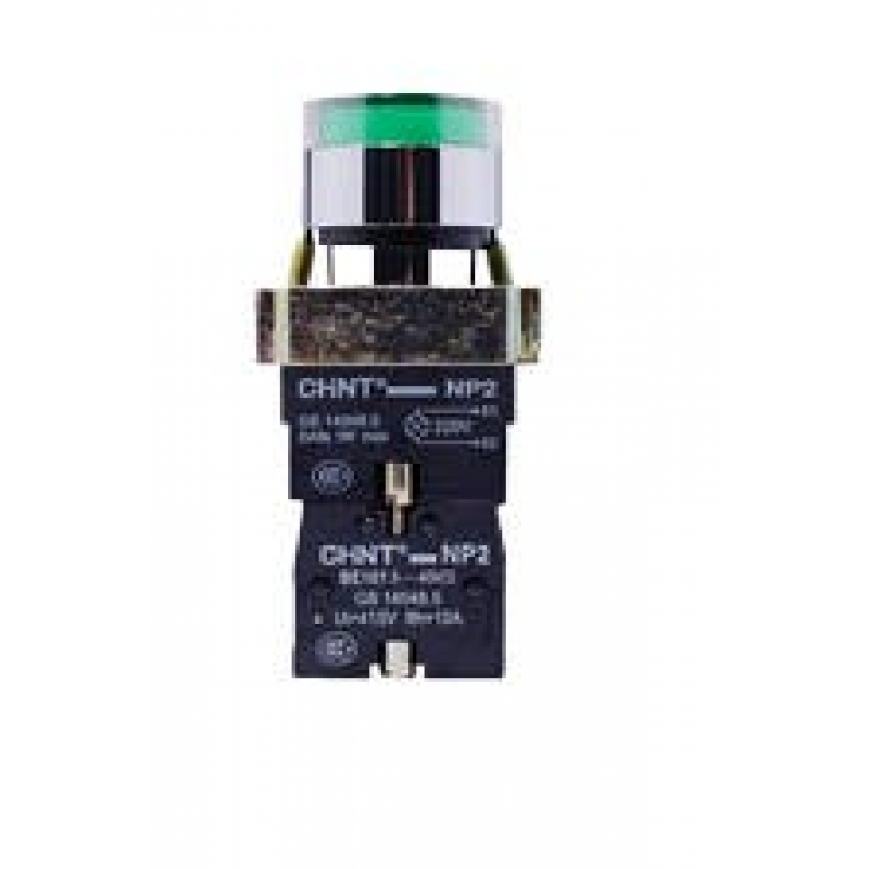 NP2-BW3361 24V VERDE PULSADOR LUMINOSO DE CUERPO METALICO DE 22 MM VERDE CON LED 24V Y CONTACTO NA