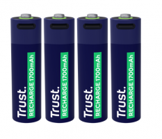 PILAS AA RECARGABLES USB-C TRUST CON LUZ LED Y CABLE INCLUIDO (4-PACK)