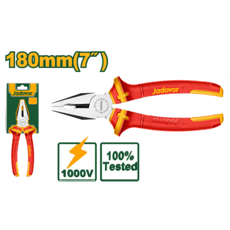 PINZA UNIVERSAL AISLADA: 180MM 7 MAX TENSIÓN 1000V MANGO AISLADO