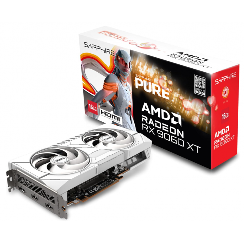 PLACA DE VIDEO SAPPHIRE PURE RX 9060 XT GAMING OC 16GB (WHITE)
