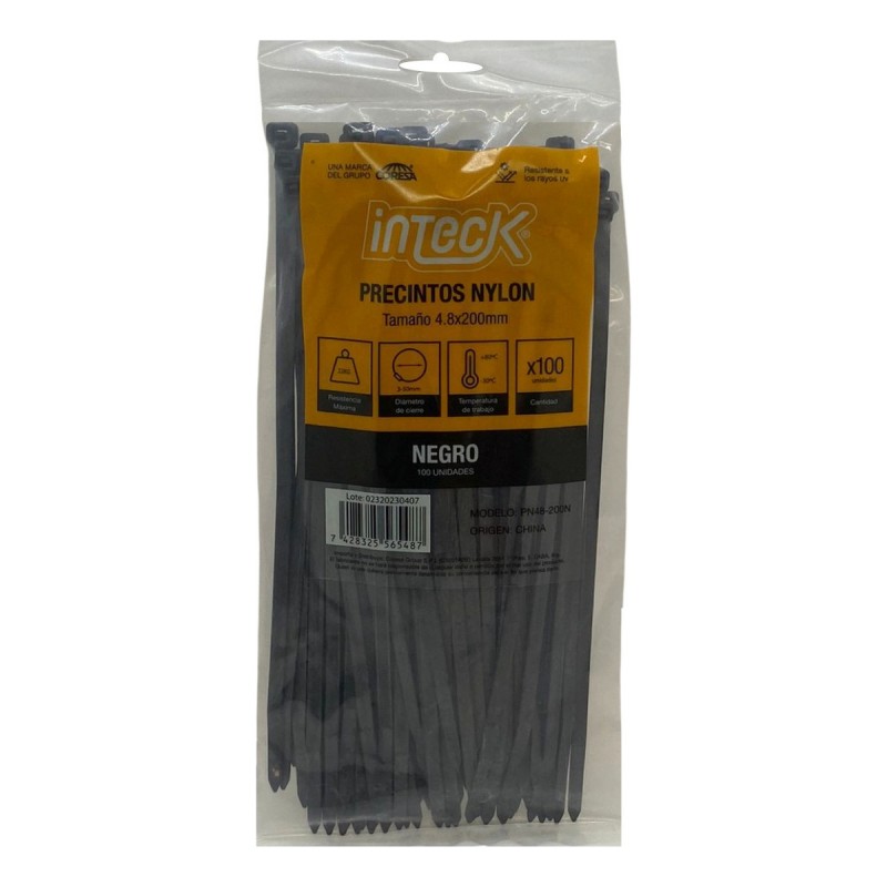 PN48-200N PRECINTO DE NYLON 4.8MMX200MM NEGRO X 100U