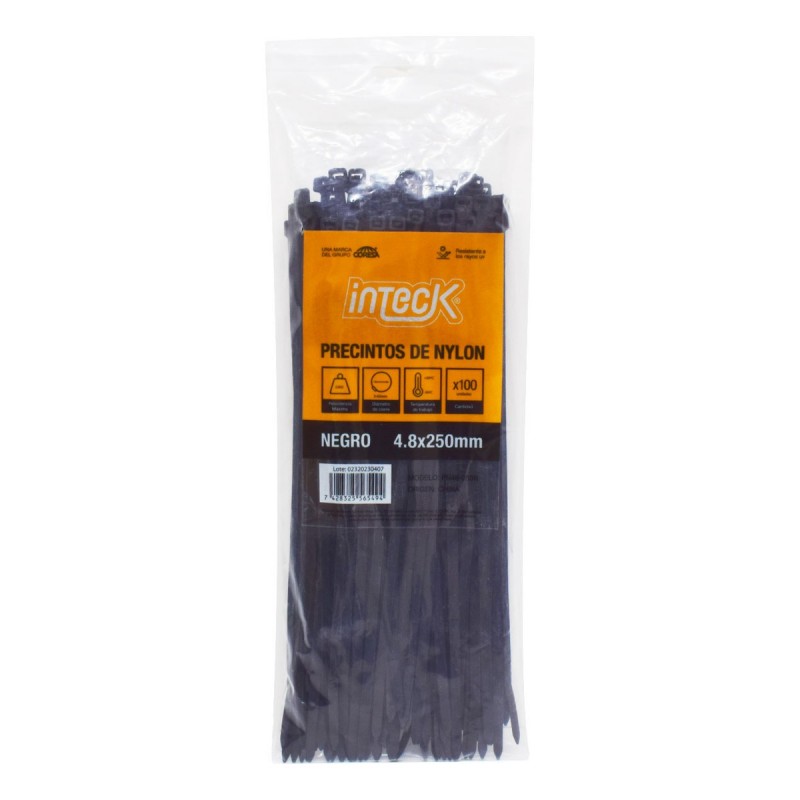PN48-250N PRECINTO DE NYLON 4.8MMX250MM NEGRO X 100U