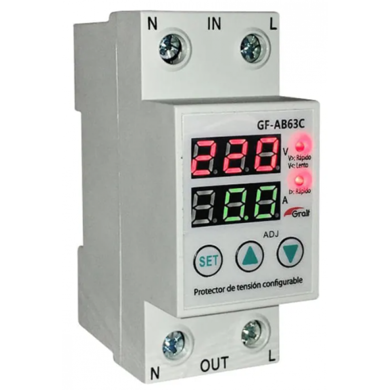 PROTECTOR DE TENSION CON VOLT Y AMPER CONFIG 63A GF-AB63C GRALF