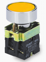 PULSADOR DE CUERPO METALICO DE 22 MM AMARILLO CON CONTACTO NA