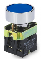 PULSADOR DE CUERPO METALICO DE 22 MM AZUL CON CONTACTO NA