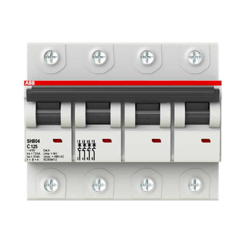 SH804-C125 Interruptor termomagnético tetrapolar In 125. Icu = 10kA Ics = 7,5kA. Curva C