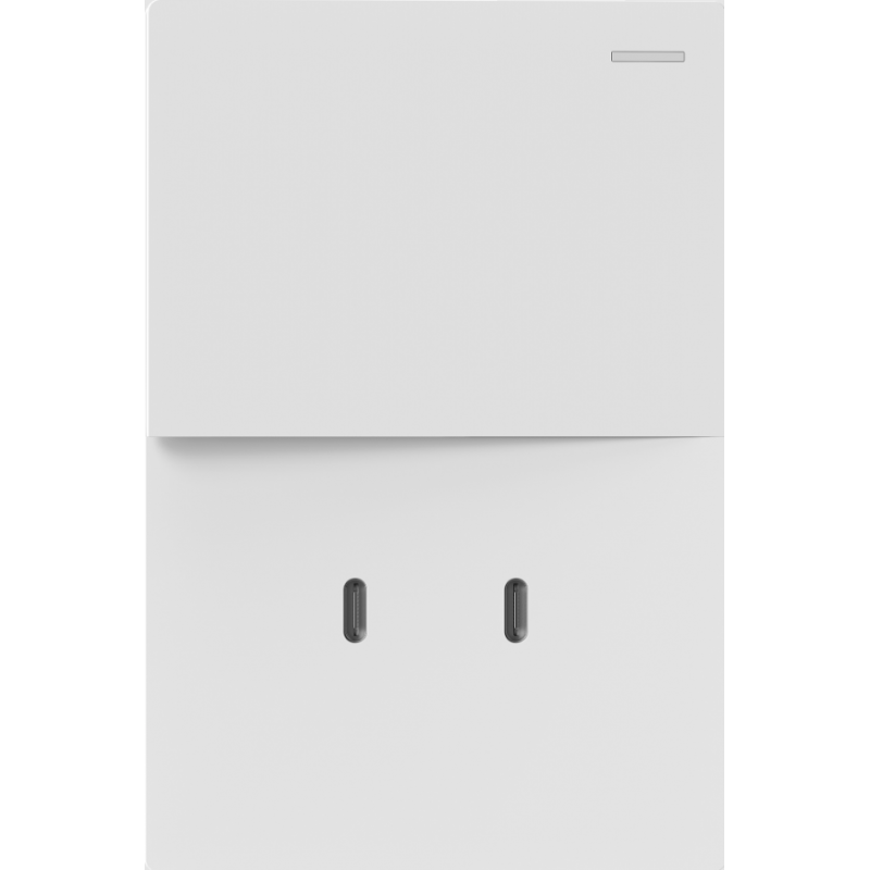 TECLA MILAN BLANCO MACROLED, 1 CANAL, 2 VIAS, AC 250V, 10A MAX. 2 USB-C DE 30W BASTIDOR METALICO