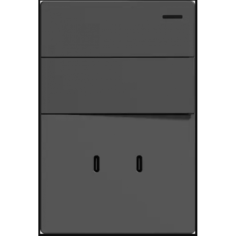 TECLA Y DOBLE USB-C MILAN GRIS MACROLED, 2 CANALES, AC 250V, 10A MAX. BASTIDOR METALICO