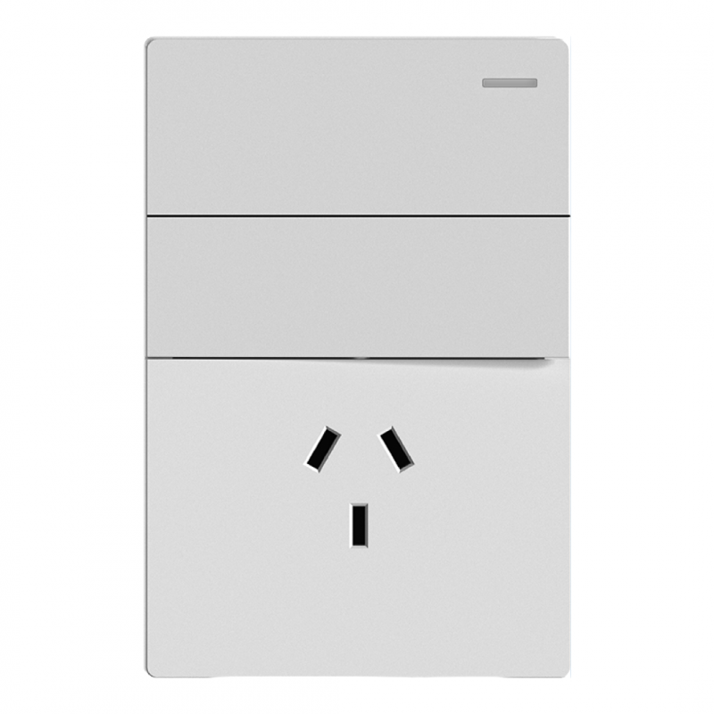 TECLA Y TOMACORRIENTE MILAN BLANCO MACROLED, 2 CANALES, AC 250V, 10A MAX. BASTIDOR METALICO