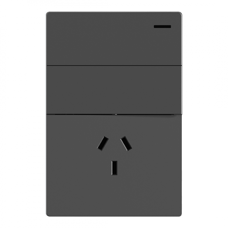 TECLA Y TOMACORRIENTE MILAN GRIS MACROLED, 2 CANALES, AC 250V, 10A MAX. BASTIDOR METALICO