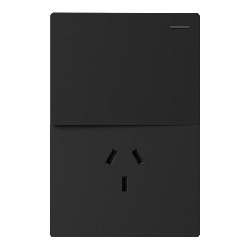 TECLA Y TOMACORRIENTE MILAN NEGRO MACROLED, 1 CANAL, AC 250V, 10A MAX. BASTIDOR METALICO