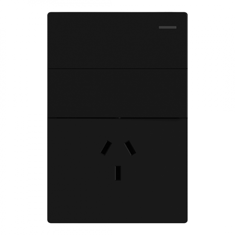 TECLA Y TOMACORRIENTE MILAN NEGRO MACROLED, 2 CANALES, AC 250V, 10A MAX. BASTIDOR METALICO