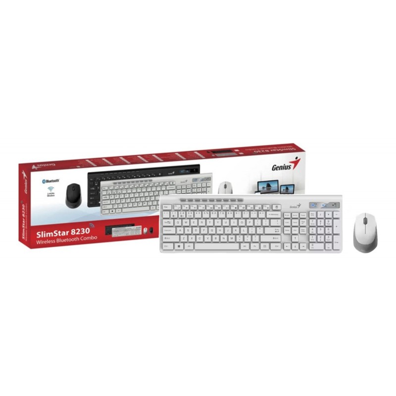 TECLADO + MOUSE WIRELESS GENIUS SLIMSTAR 8230 WHITE DUAL BT/2.4Ghz