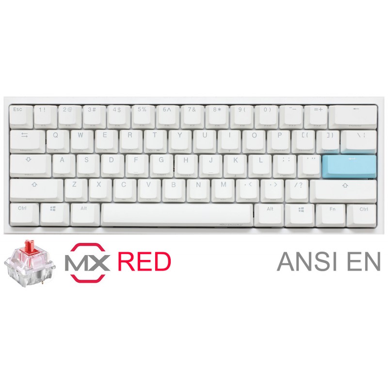 TECLADO GAMER DUCKY ONE 2 MINI PURE WHITE RGB VERSION  GAMING CHERRY MX RED DOUBLE-SHOT PBT MECANICO