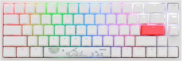 TECLADO MECANICO DUCKY ONE 2 SF TECLAS BLANCAS BLANCO INTERRUPTOR ROJO SILENCIOSO INGLES PBT DOBLE DISPARO SIN COSTURAS CAJA BLANCA LED RGB