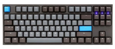 TECLADO MECANICO DUCKY ONE 2 TKL SKYLINE TECLAS GRIS OSCUROINTERRUPTOR AZUL INGLES PBT DOBLE DISPARO SIN COSTURAS ESTUCHE GRIS SIN LED