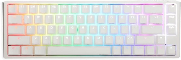 TECLADO MECANICO DUCKY ONE 3 SF TECLAS BLANCAS INTERRUPTOR ROJO SILENCIOSO INGLES PBT DOBLE DISPARO SIN COSTURAS ESTUCHE SUPERIOR BLANCO ESTUCHE INFER