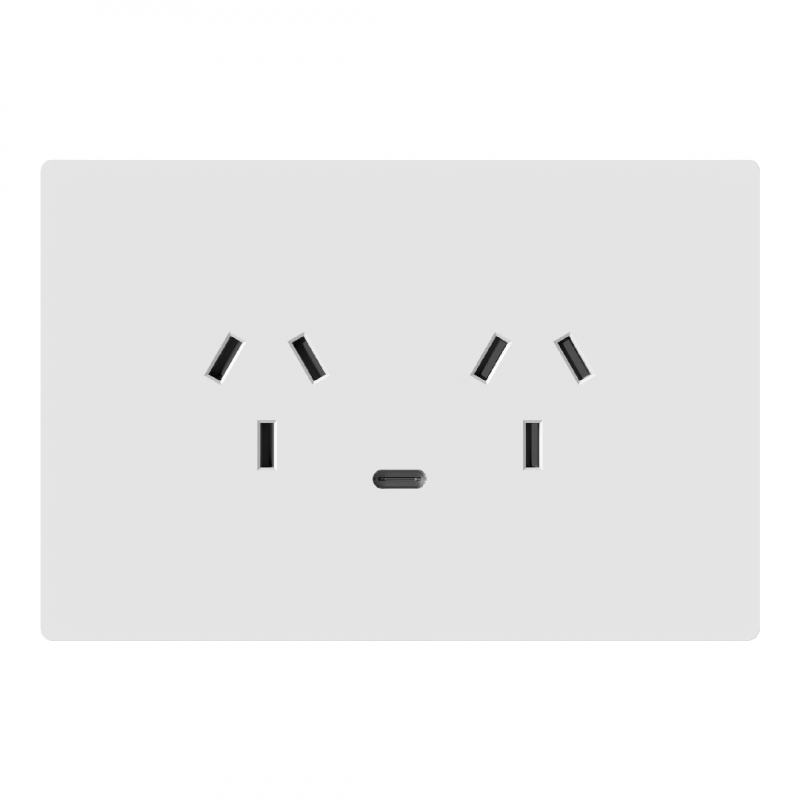 TOMACORRIENTE DOBLE Y USB-C MILAN BLANCO MACROLED, AC 250V, 10A MAX. 1 USB-C DE 20W, BASTIDOR METALICO