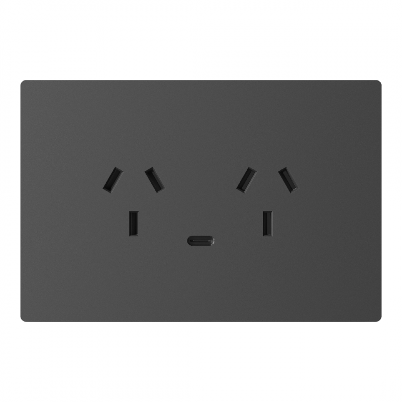 TOMACORRIENTE DOBLE Y USB-C MILAN GRIS MACROLED, AC 250V, 10A MAX. 1 USB-C DE 20W, BASTIDOR METALICO