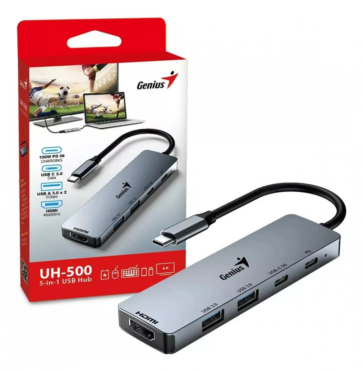 Genius UH-500 Hub USB-C HDMI 4K/60Hz PD-100W