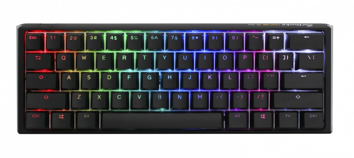 Teclado Mecanico Ducky One 3 Mini Teclas Negras Interruptor Marron Ingles Pbt Doble Disparo sin Costuras Negro y Blanco