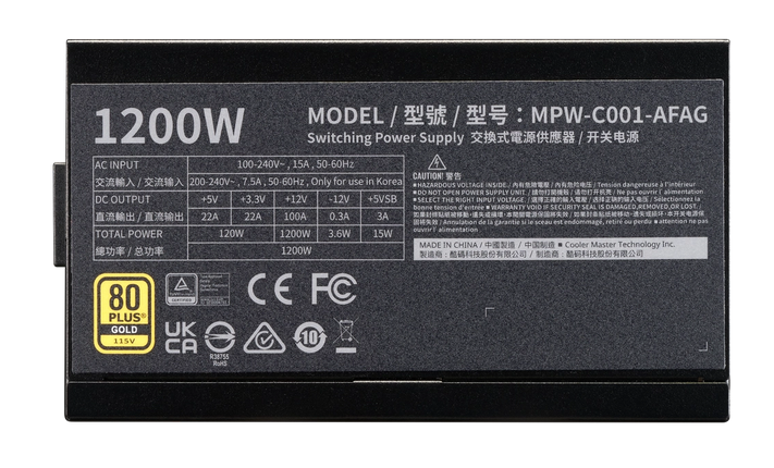 Fuente Cooler Master Elite Gold 1200w Fm A/ar Cord