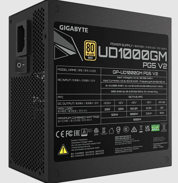 Fuente Gamer Gigabyte 1000w Pg5 V2 80 Plus Gold Full Modular