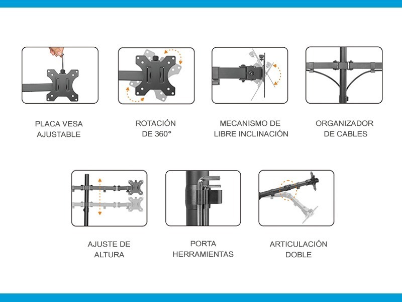 Soporte Intelaid De Escritorio Triple 13/27 Vesa 100x100 It-db3e