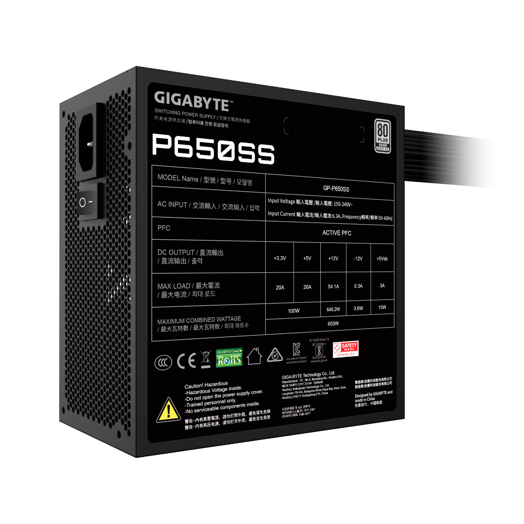 Fuente Gamer Gigabyte 650w 80 Plus Silver Atx 3.0