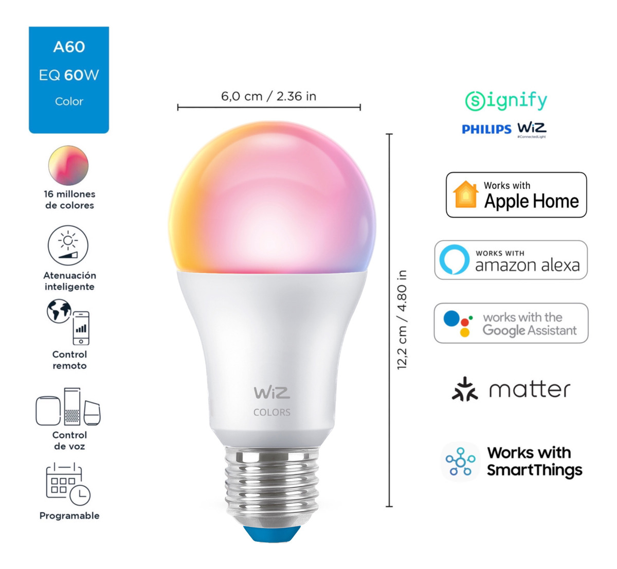 Lampara Wiz Wfb Led A60 8.5w E27 1pf/6